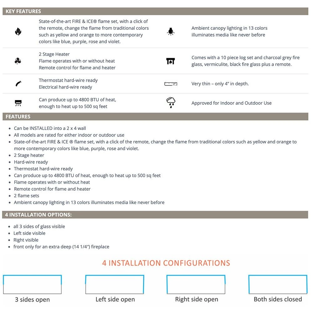 Remii BAY-SLIM Indoor/Outdoor Built-In 3-Sided Electric Fireplace With Decorative Media 7 Remii BAY-SLIM Indoor/Outdoor Built-In 3-Sided Electric Fireplace With Decorative Media - Image 5