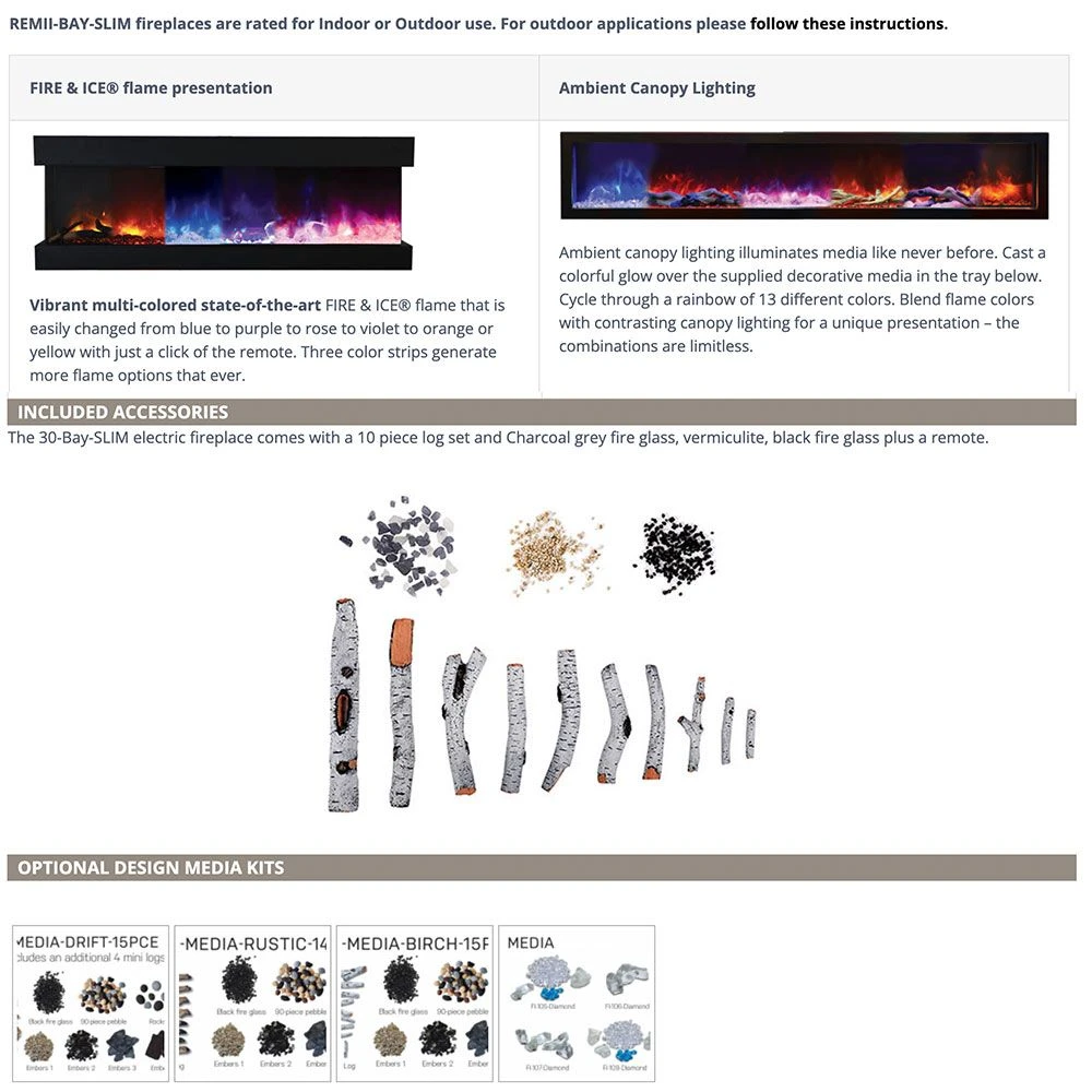 Remii BAY-SLIM Indoor/Outdoor Built-In 3-Sided Electric Fireplace With Decorative Media 8 Remii BAY-SLIM Indoor/Outdoor Built-In 3-Sided Electric Fireplace With Decorative Media - Image 6