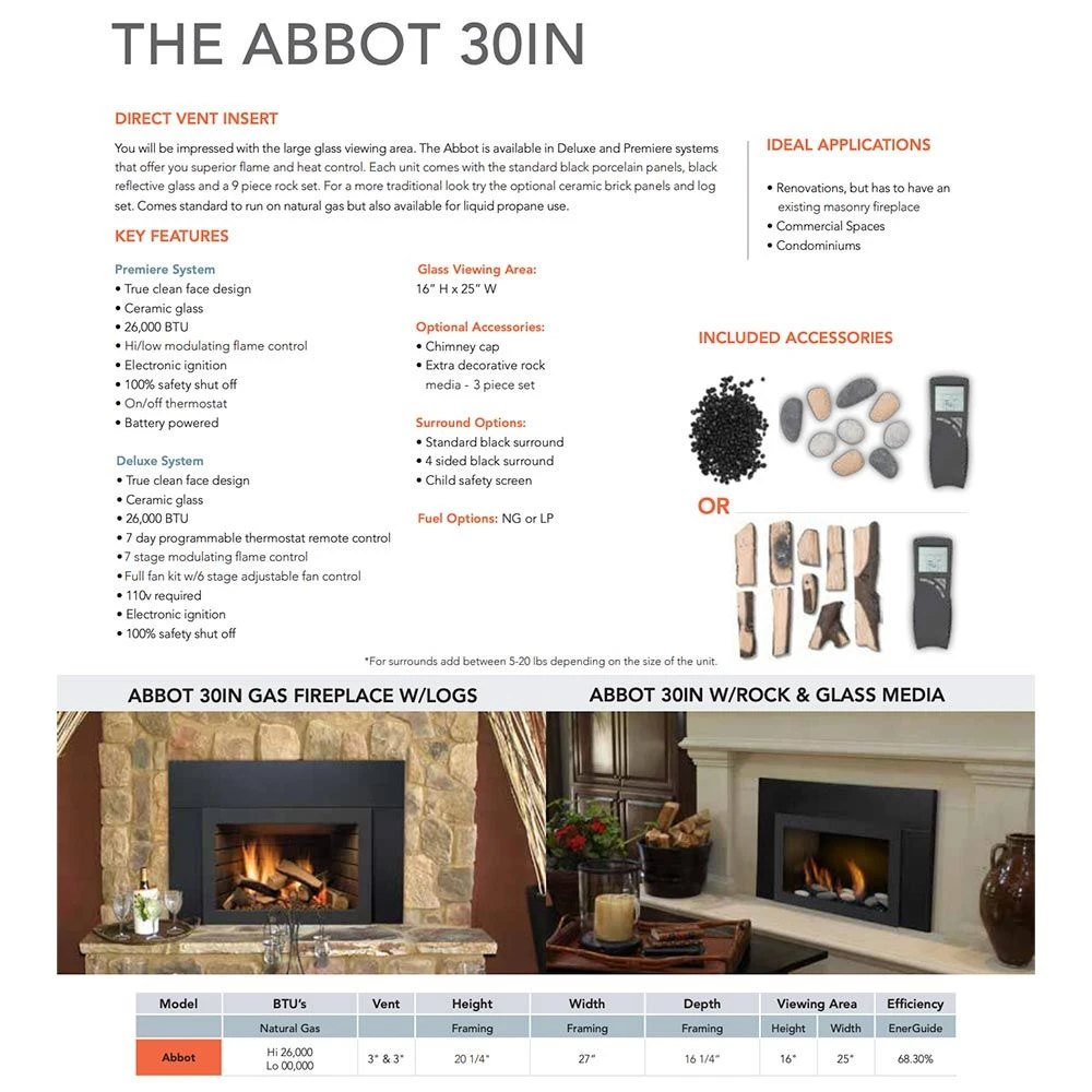 Sierra Flame ABBOT-30-DELUXE 30-Inch Abbot Deluxe Direct Vent Gas Fireplace Insert With Remote Control 7 Sierra Flame ABBOT-30-DELUXE 30-Inch Abbot Deluxe Direct Vent Gas Fireplace Insert With Remote Control - Image 5