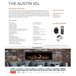 Sierra Flame AUSTIN-65G-DELUXE 65-Inch Austin Direct Vent Built-In Linear Gas Fireplace With Fireglass And Rock Media -Lennox Fires Shop austin 65g config f 11 22