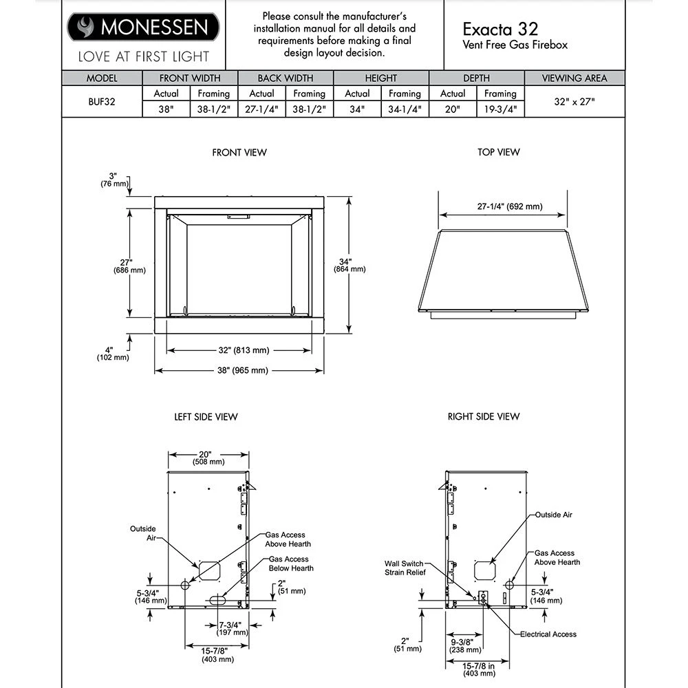 Monessen BUF32A Exacta 32-Inch Vent-Free Circulating Firebox With Gas Log Set 9 Monessen BUF32A Exacta 32-Inch Vent-Free Circulating Firebox With Gas Log Set - Image 7