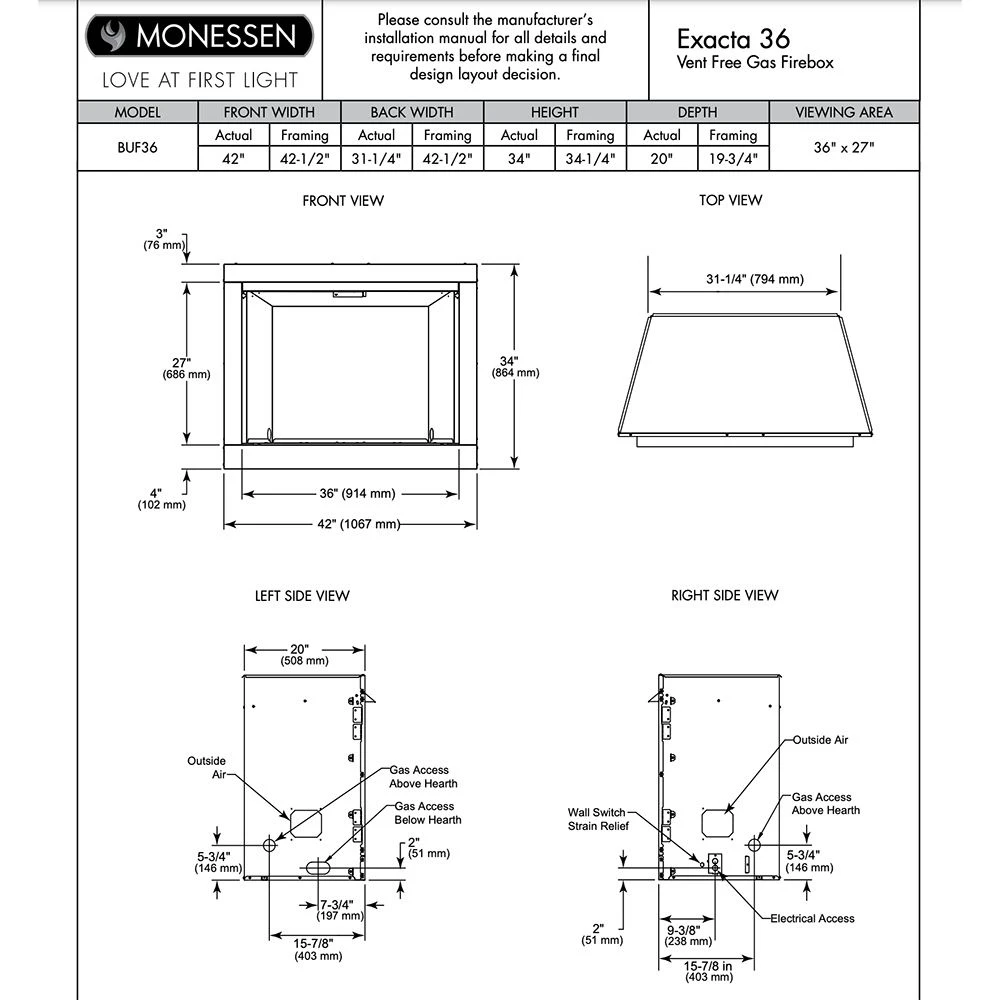 Monessen BUF36A Exacta 36-Inch Vent-Free Firebox With Gas Log Set 9 Monessen BUF36A Exacta 36-Inch Vent-Free Firebox With Gas Log Set - Image 7