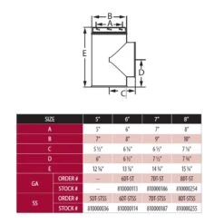 DuraVent 7DT-STx DuraTech 7-Inch Diameter Tee With Cap 5 DuraVent 7DT-STx DuraTech 7-Inch Diameter Tee With Cap -Lennox Fires Shop dt st chart