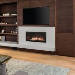 Empire White Mountain Hearth DVLL36BP92 Boulevard 36-Inch Direct Vent Linear Gas Fireplace With Matte Black Liner, Crushed Glass, Multi-Function Remote