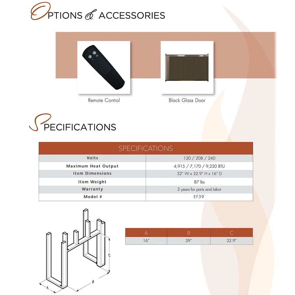 Empire White Mountain Hearth EF39 Nexfire 39-Inch Traditional Electric Fireplace With Inner Glow Log Set And Brick Liner 8 Empire White Mountain Hearth EF39 Nexfire 39-Inch Traditional Electric Fireplace With Inner Glow Log Set And Brick Liner - Image 6