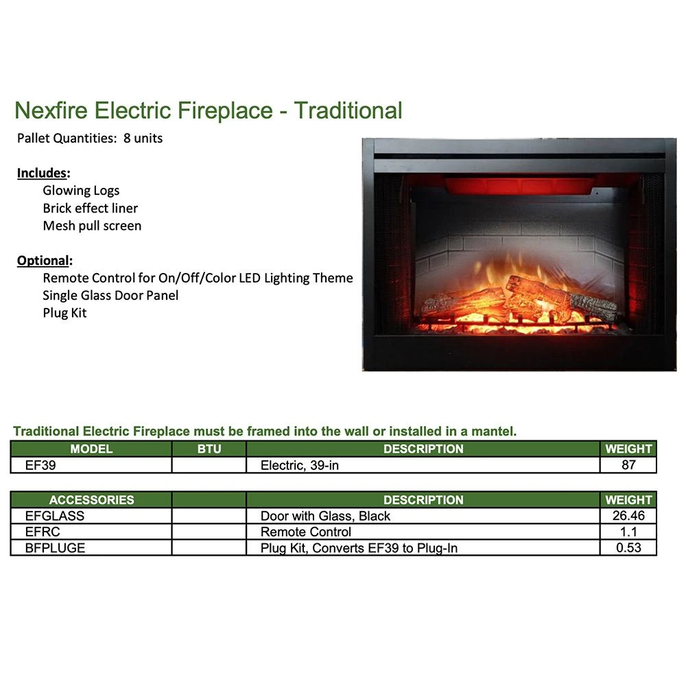 Empire White Mountain Hearth EF39 Nexfire 39-Inch Traditional Electric Fireplace With Inner Glow Log Set And Brick Liner 9 Empire White Mountain Hearth EF39 Nexfire 39-Inch Traditional Electric Fireplace With Inner Glow Log Set And Brick Liner - Image 7