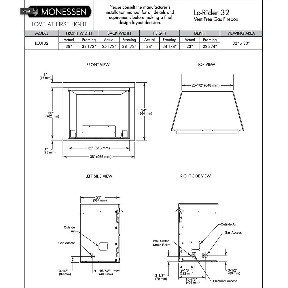 Monessen LCUF32CR-C Lo-Rider 32-Inch Circulating Brick Vent-Free Firebox With Gas Log Set 10 Monessen LCUF32CR-C Lo-Rider 32-Inch Circulating Brick Vent-Free Firebox With Gas Log Set - Image 8