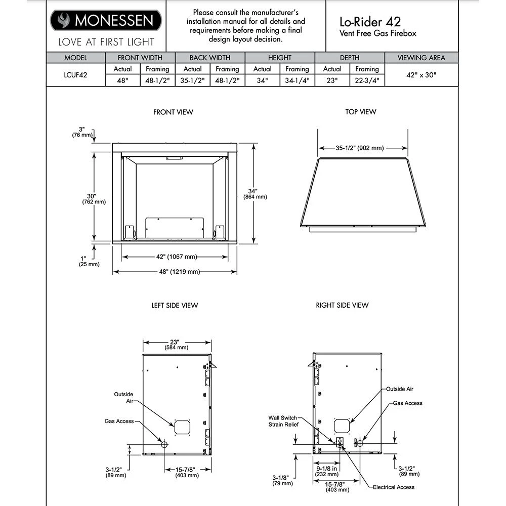 Monessen LCUF42CR-C Lo-Rider 42-Inch Circulating Brick Vent-Free Firebox With Gas Log Set 10 Monessen LCUF42CR-C Lo-Rider 42-Inch Circulating Brick Vent-Free Firebox With Gas Log Set - Image 8