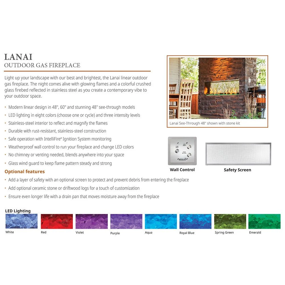 Outdoor Lifestyles Lanai 48-Inch Linear Outdoor See-Through Gas Fireplace With IntelliFire Ignition 5 Outdoor Lifestyles Lanai 48-Inch Linear Outdoor See-Through Gas Fireplace With IntelliFire Ignition - Image 3