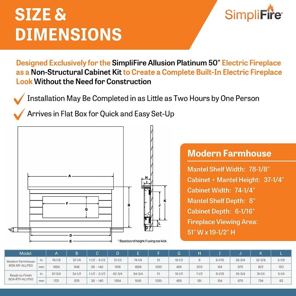 Simplifire 50-Inch Allusion Platinum Linear Electric Fireplace With Modern Farmhouse Boyd Build-Out Mantel Package 7 Simplifire 50-Inch Allusion Platinum Linear Electric Fireplace With Modern Farmhouse Boyd Build-Out Mantel Package - Image 5