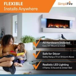 SimpliFire SF-FORMAT36-SF-FM50-WH Format 36-Inch Wall Mount Electric Fireplace With 50-Inch Floating Mantel -Lennox Fires Shop sf format36 sf fm50 wh c 07 23