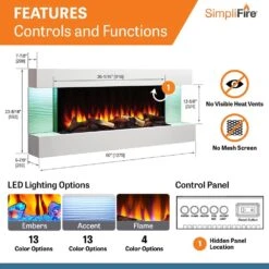 SimpliFire SF-FORMAT36-SF-FM50-WH Format 36-Inch Wall Mount Electric Fireplace With 50-Inch Floating Mantel -Lennox Fires Shop sf format36 sf fm50 wh e 07 23