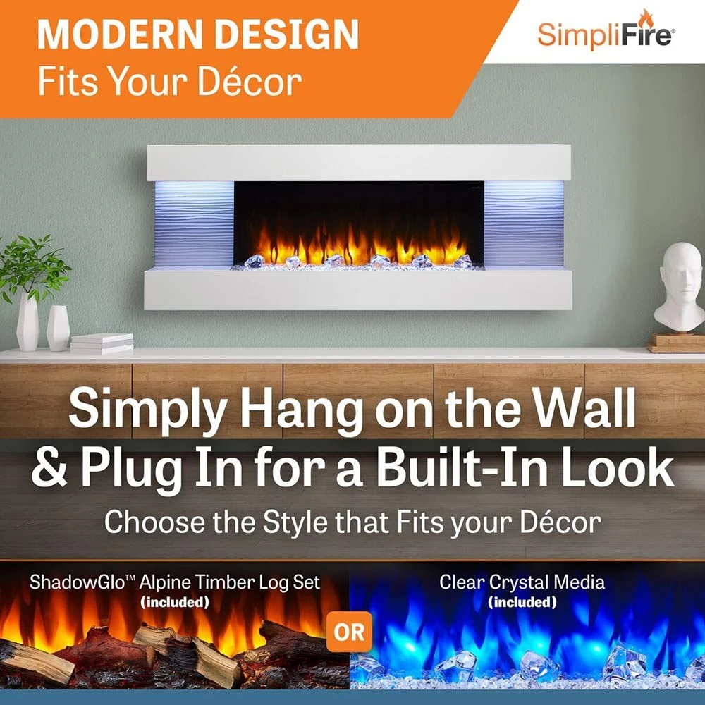 SimpliFire SF-FORMAT36-SF-FM60-WH Format 36-Inch Wall Mount Electric Fireplace With 60-Inch Floating Mantel 4 SimpliFire SF-FORMAT36-SF-FM60-WH Format 36-Inch Wall Mount Electric Fireplace With 60-Inch Floating Mantel - Image 2