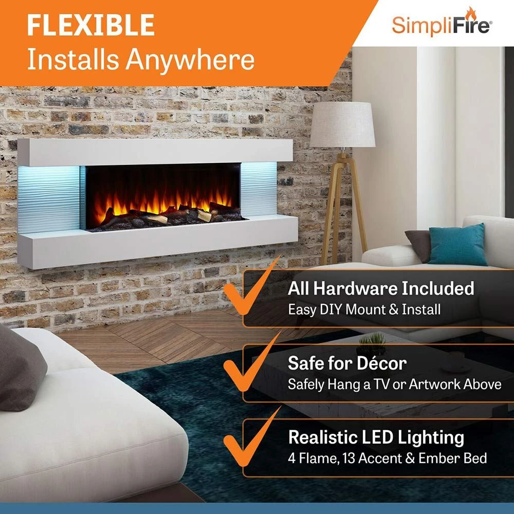 SimpliFire SF-FORMAT36-SF-FM60-WH Format 36-Inch Wall Mount Electric Fireplace With 60-Inch Floating Mantel 5 SimpliFire SF-FORMAT36-SF-FM60-WH Format 36-Inch Wall Mount Electric Fireplace With 60-Inch Floating Mantel - Image 3