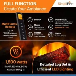 SimpliFire SF-INS35-IN 35-Inch Electric Fireplace Insert 11 SimpliFire SF-INS35-IN 35-Inch Electric Fireplace Insert -Lennox Fires Shop sf ins35 d 07 23 1