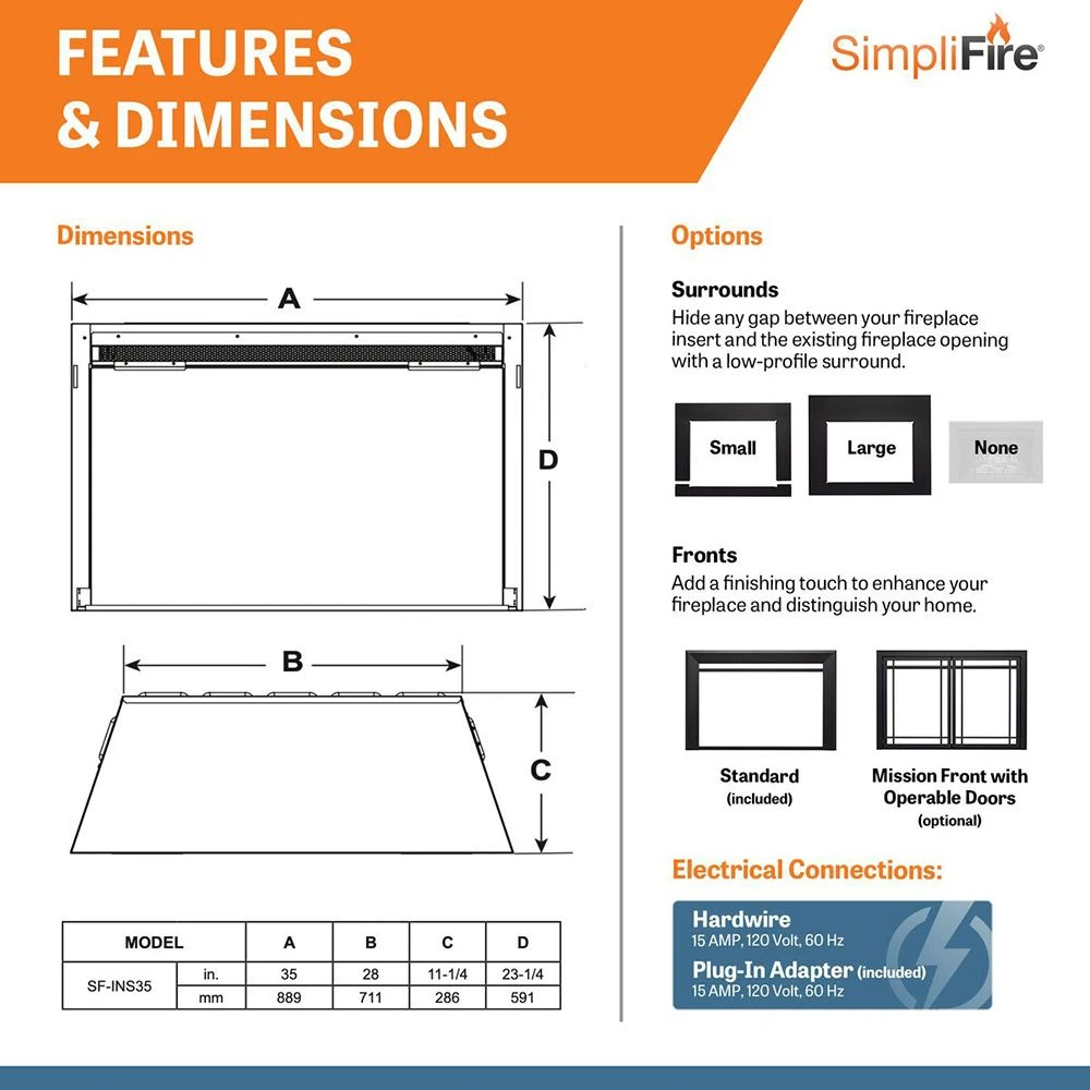 SimpliFire SF-INS35 35-Inch Built-In Electric Fireplace 8 SimpliFire SF-INS35 35-Inch Built-In Electric Fireplace - Image 6