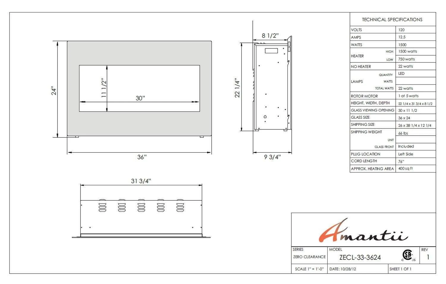 Amantii ZECL-33-3624 Zero Clearance Series Built-In Electric Fireplace, 33-Inch 4 Amantii ZECL-33-3624 Zero Clearance Series Built-In Electric Fireplace, 33-Inch - Image 2