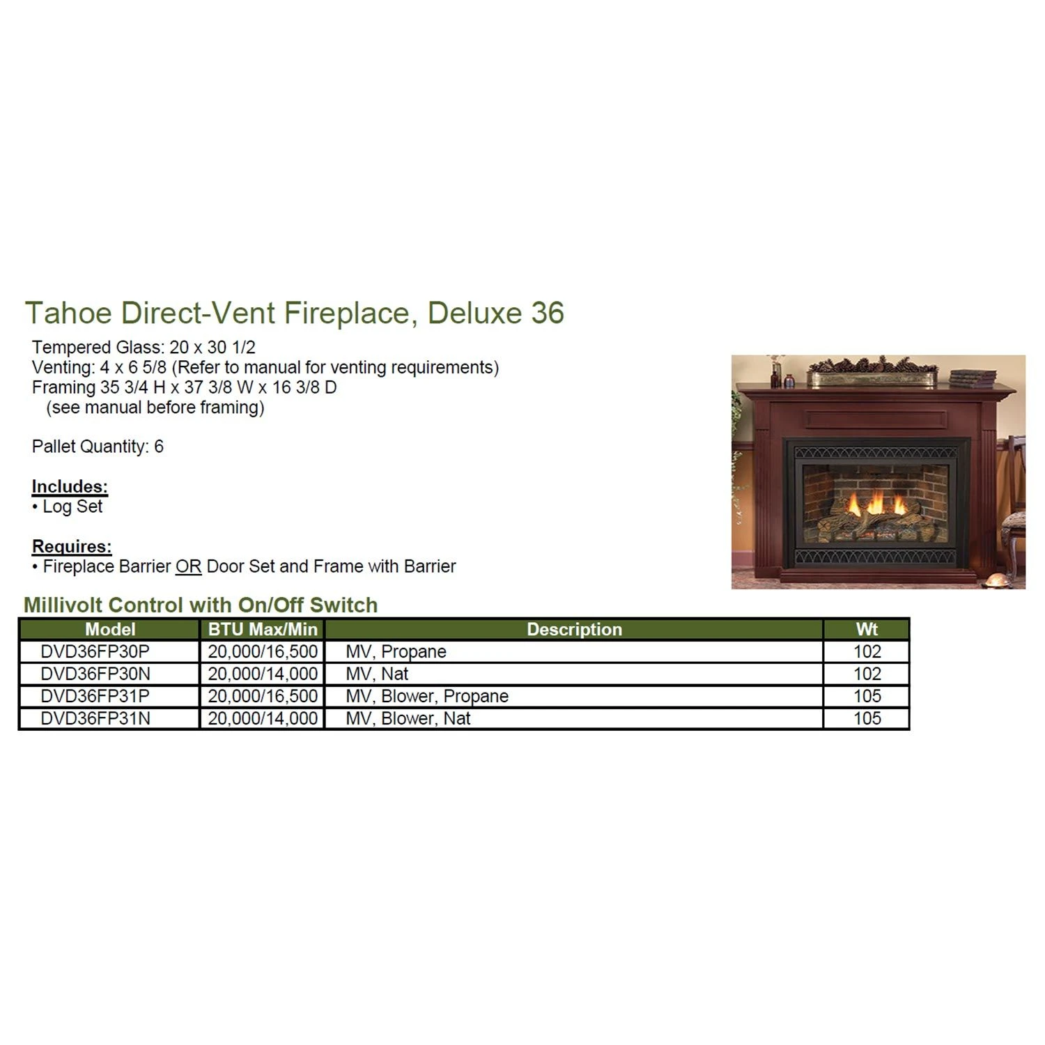 Empire White Mountain Hearth DVD36FP Tahoe Direct Vent Deluxe Fireplace, 36-Inches 10 Empire White Mountain Hearth DVD36FP Tahoe Direct Vent Deluxe Fireplace, 36-Inches - Image 8