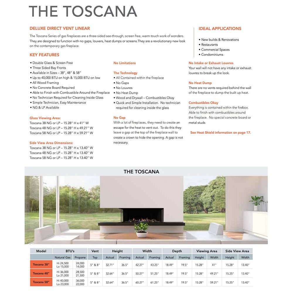 Sierra Flame TOSCANA-38 38-Inch Toscana 3-Sided Direct Vent Built-In Linear Gas Fireplace 6 Sierra Flame TOSCANA-38 38-Inch Toscana 3-Sided Direct Vent Built-In Linear Gas Fireplace - Image 4