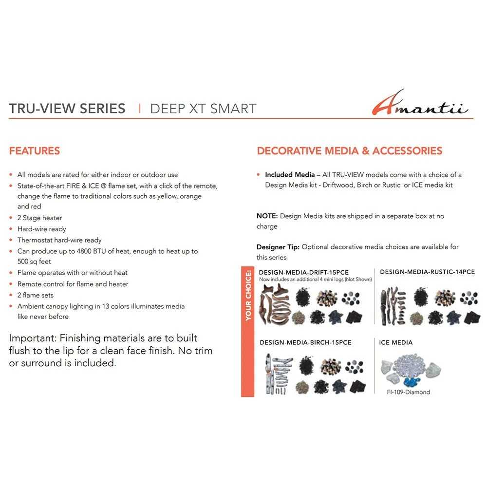 Amantii Tru-View XL Extra Tall Indoor/Outdoor Built-In 3-Sided Smart Electric Fireplace 4 Amantii Tru-View XL Extra Tall Indoor/Outdoor Built-In 3-Sided Smart Electric Fireplace - Image 2