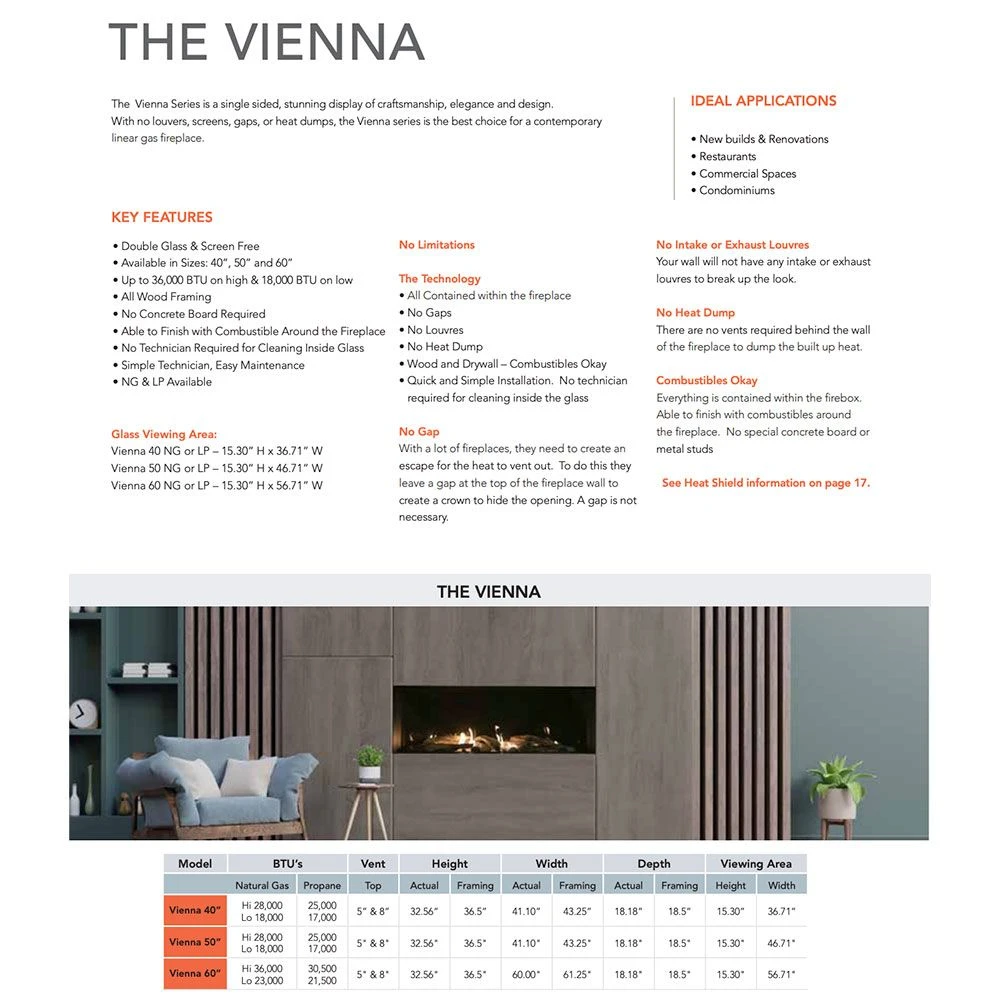 Sierra Flame VIENNA-50 50-Inch Vienna Direct Vent Built-In Linear Gas Fireplace 6 Sierra Flame VIENNA-50 50-Inch Vienna Direct Vent Built-In Linear Gas Fireplace - Image 4