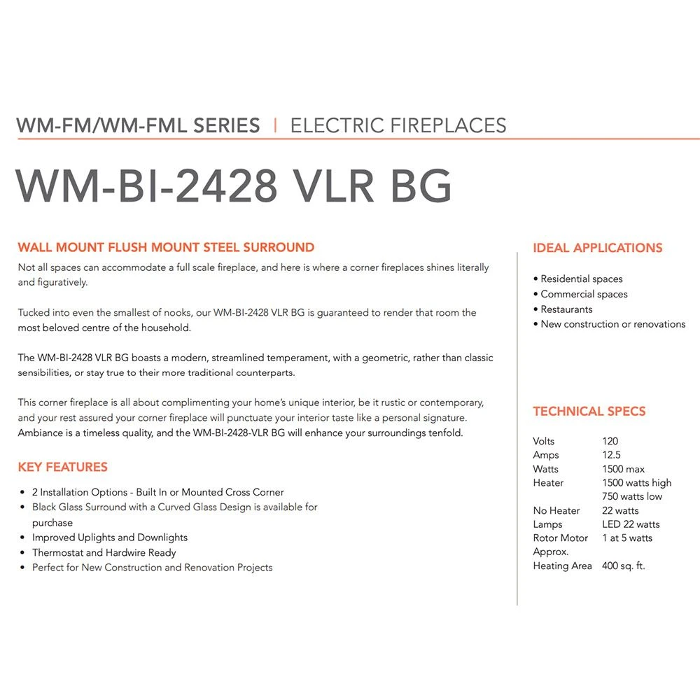 Amantii WM-BI-2428-VLR-BG Zero Clearance Series Built-In Smart Electric Fireplace 7 Amantii WM-BI-2428-VLR-BG Zero Clearance Series Built-In Smart Electric Fireplace - Image 5